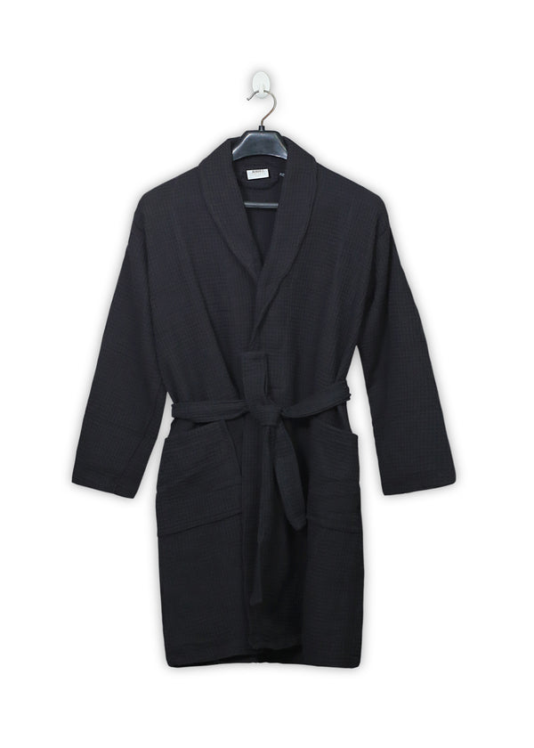 Black Waffle Weave Bathrobe
