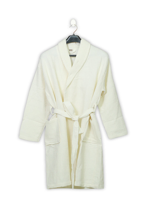 Ivory Waffle Weave Bathrobe