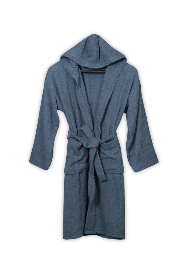 Dusty Blue Plush Hooded Bathrobe