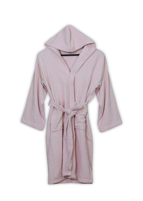 Dusty Pink Plush Hooded Bathrobe